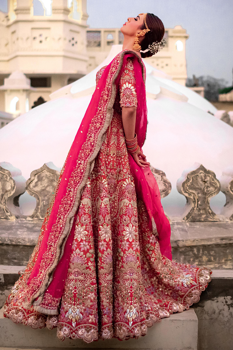 Pakistani Rusty Orange Embroidered Silk Lehenga Choli (3-Piece) - Image 5