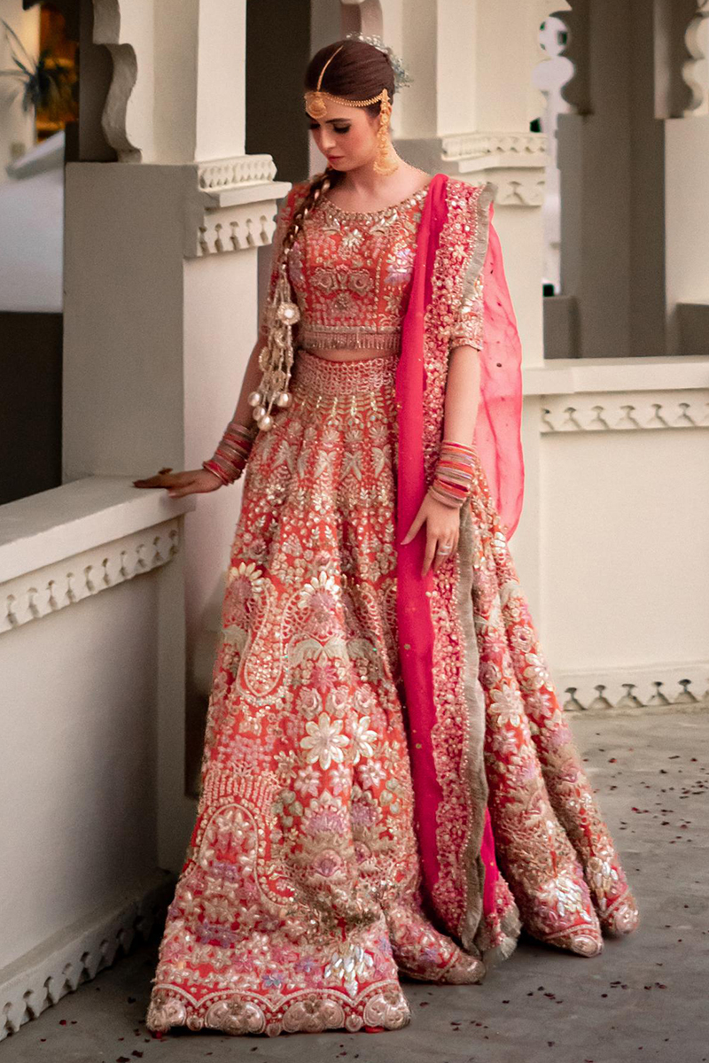 Pakistani Rusty Orange Embroidered Silk Lehenga Choli (3-Piece) - Image 7