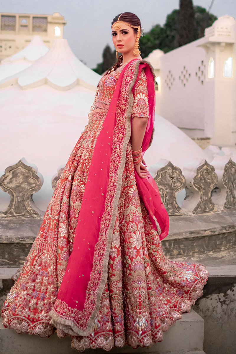 Pakistani Rusty Orange Embroidered Silk Lehenga Choli (3-Piece) - Image 9