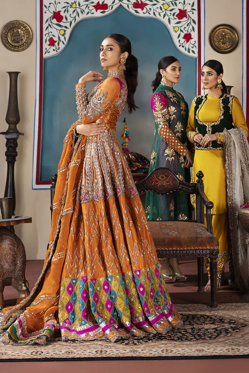 Pakistani Buff Orange Embellished Organza Lehenga Choli (3-Piece) - Image 4