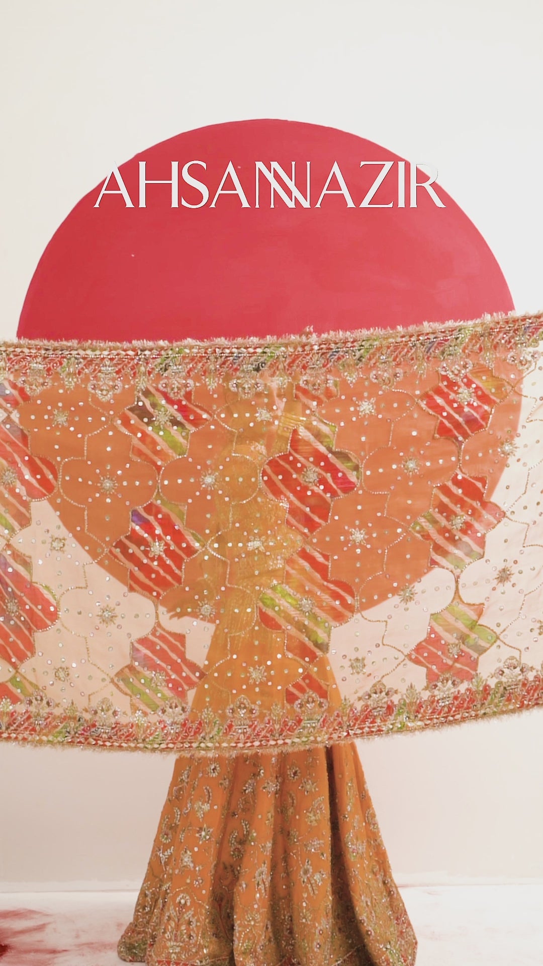 Pakistani Tangerine Embroidered Silk Jamawar Lehenga (3-Piece) - Image 6