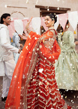 Pakistani Rust Orange Embellished Silk Bridal Lehenga (3-Piece) - Image 3