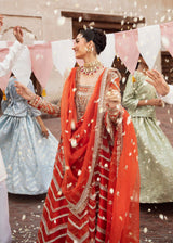 Pakistani Rust Orange Embellished Silk Bridal Lehenga (3-Piece) - Image 4