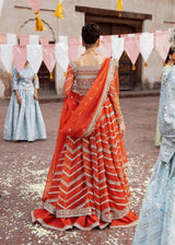 Pakistani Rust Orange Embellished Silk Bridal Lehenga (3-Piece) - Image 6