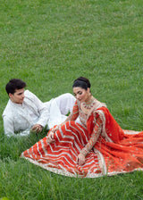 Pakistani Rust Orange Embellished Silk Bridal Lehenga (3-Piece) - Image 7
