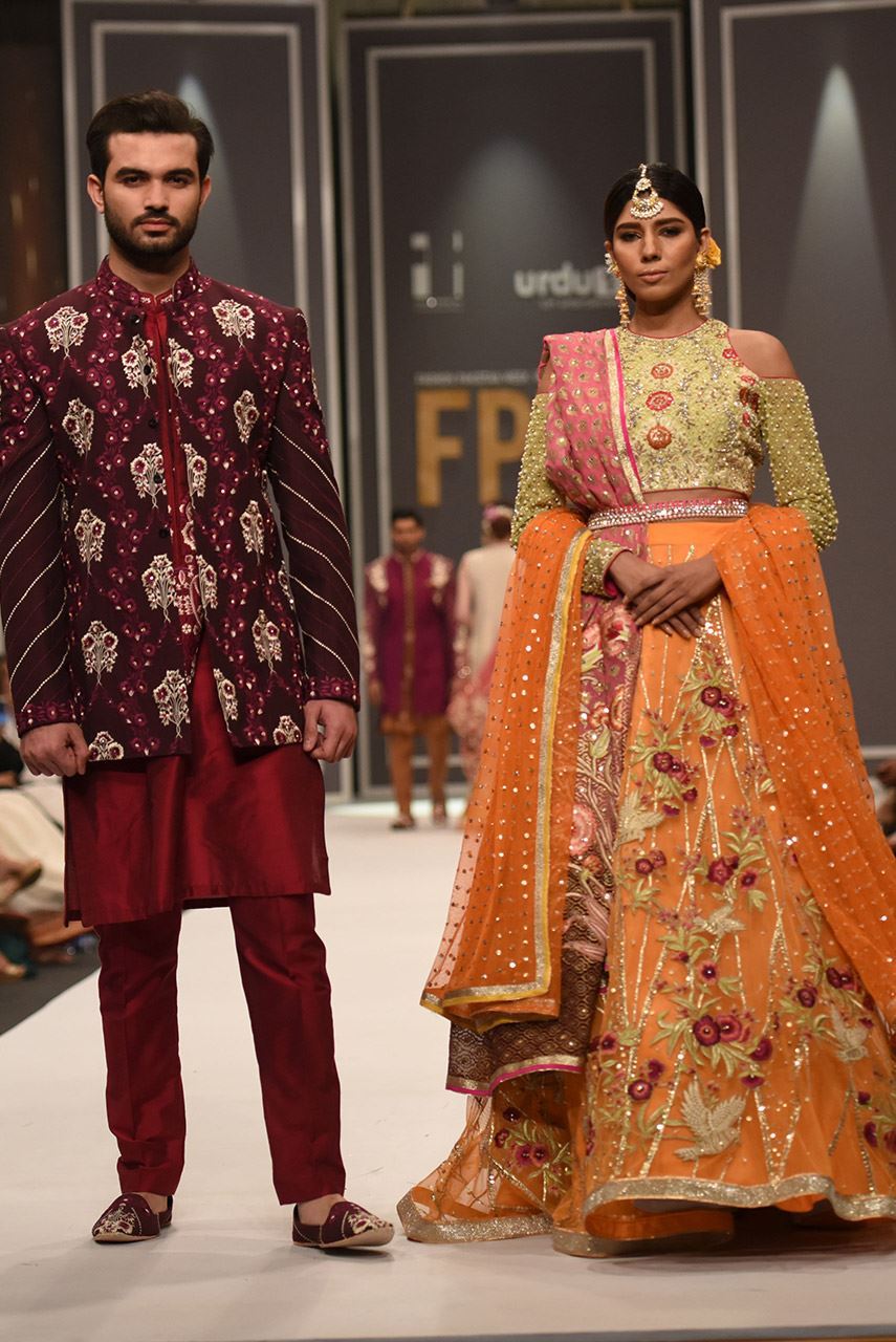 Orange and Green Embroidered Silk Lehenga Choli (3-Piece) - Image 1