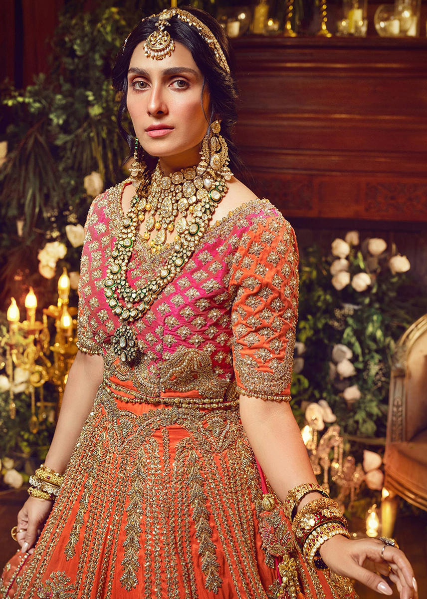Tangerine Embroidered Silk Lehenga Choli (3-Piece) - Image 1