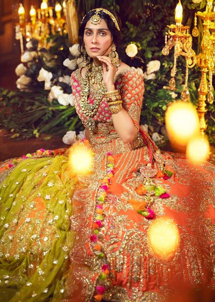 Tangerine Embroidered Silk Lehenga Choli (3-Piece) - Image 6