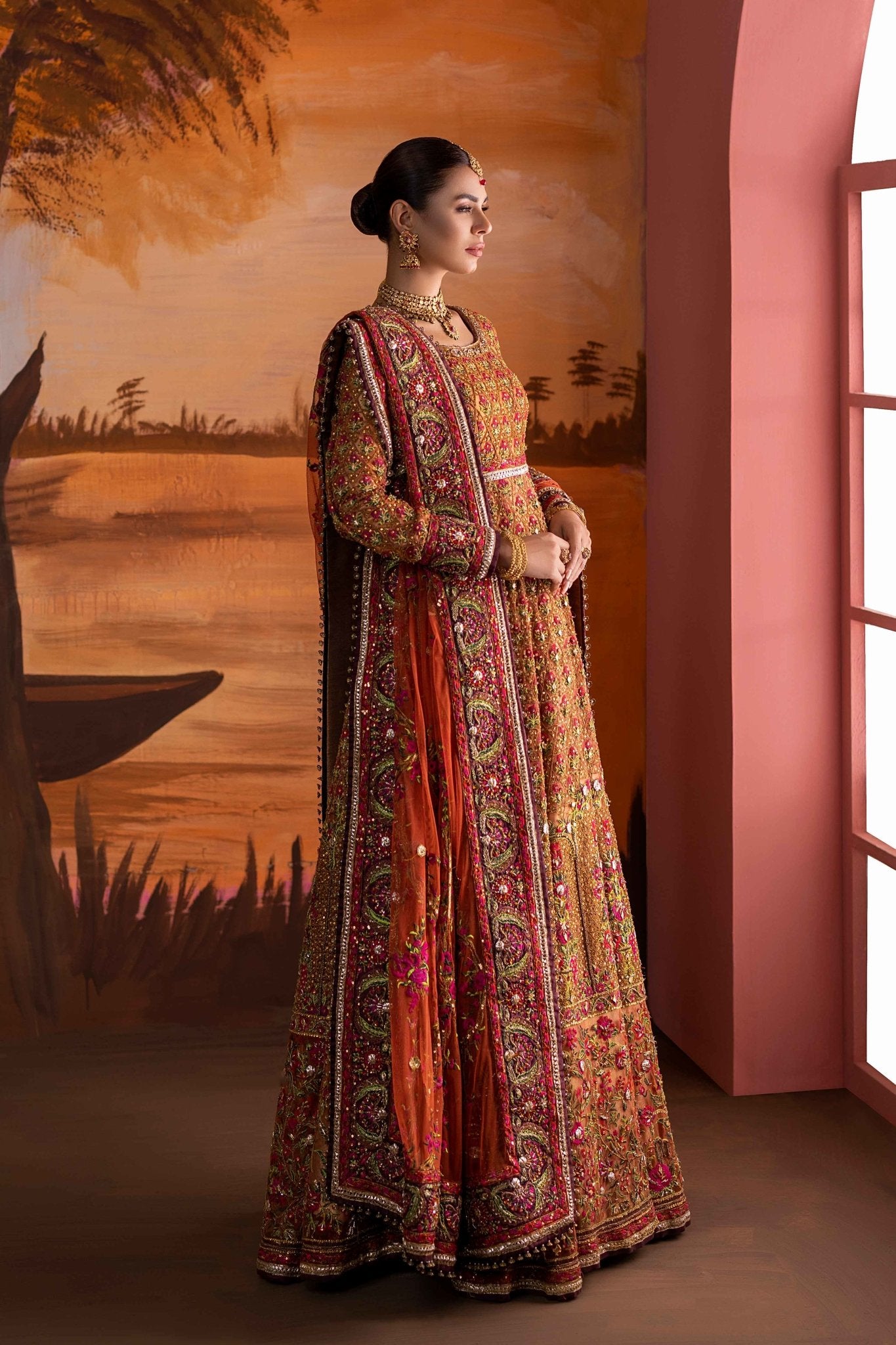 Rust Orange Zardozi & Gota Silk Lehenga (3-Piece) - Image 11