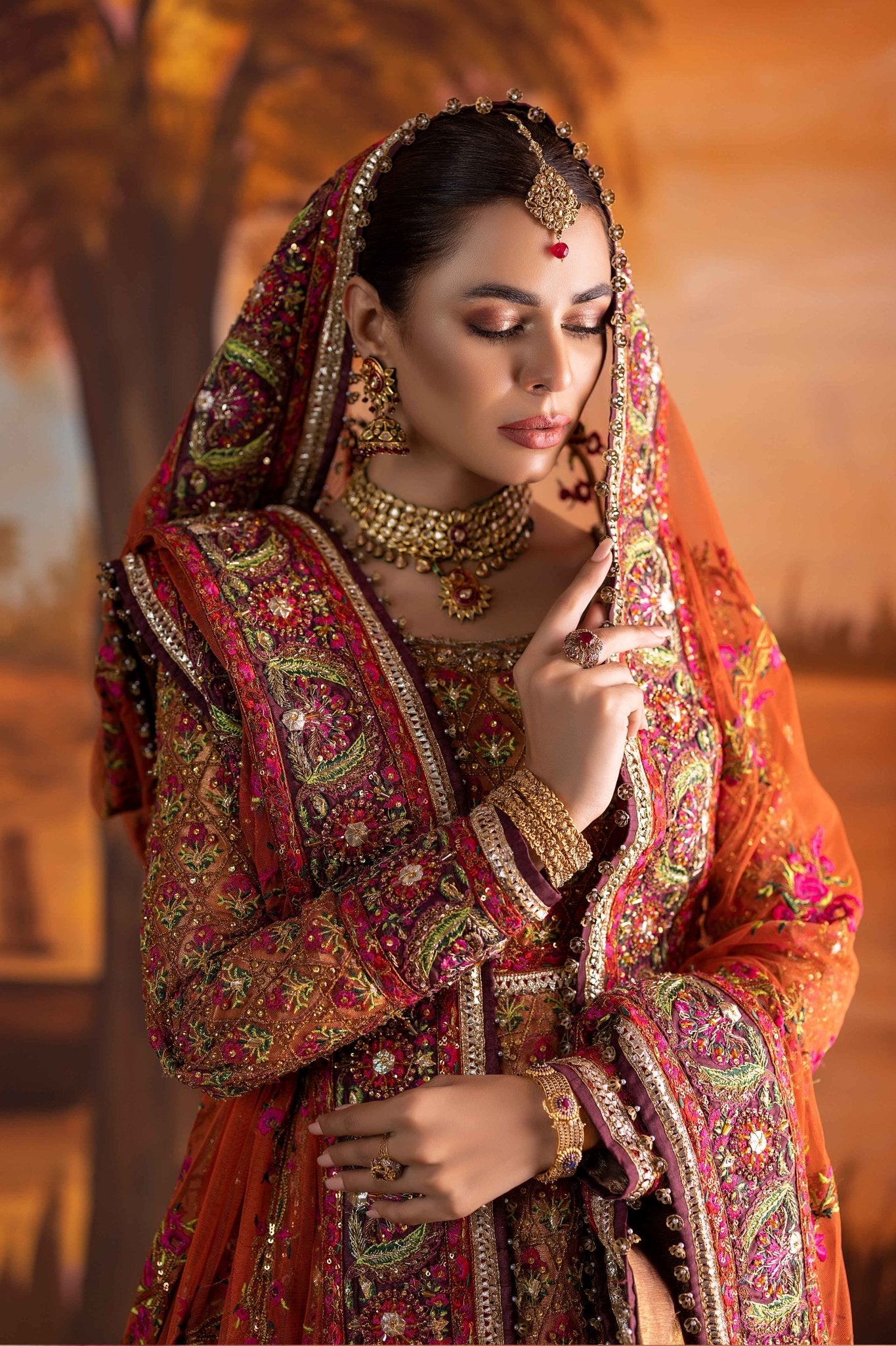 Rust Orange Zardozi & Gota Silk Lehenga (3-Piece) - Image 3
