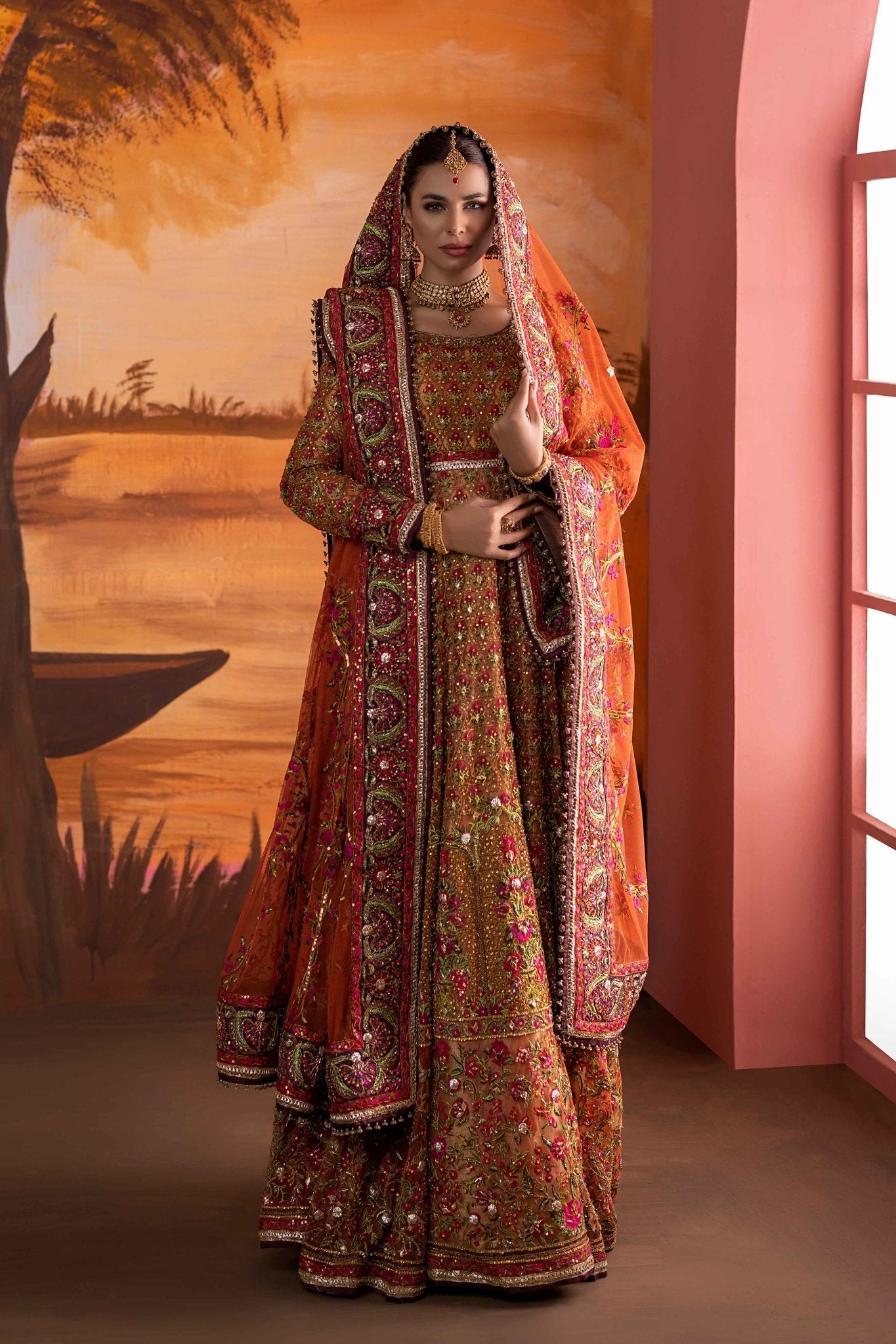 Rust Orange Zardozi & Gota Silk Lehenga (3-Piece) - Image 5