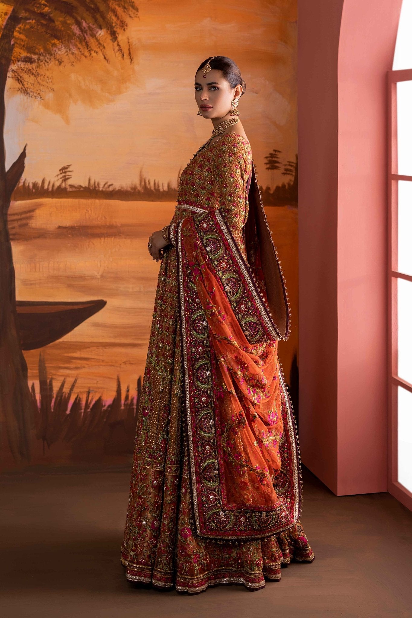 Rust Orange Zardozi & Gota Silk Lehenga (3-Piece) - Image 6