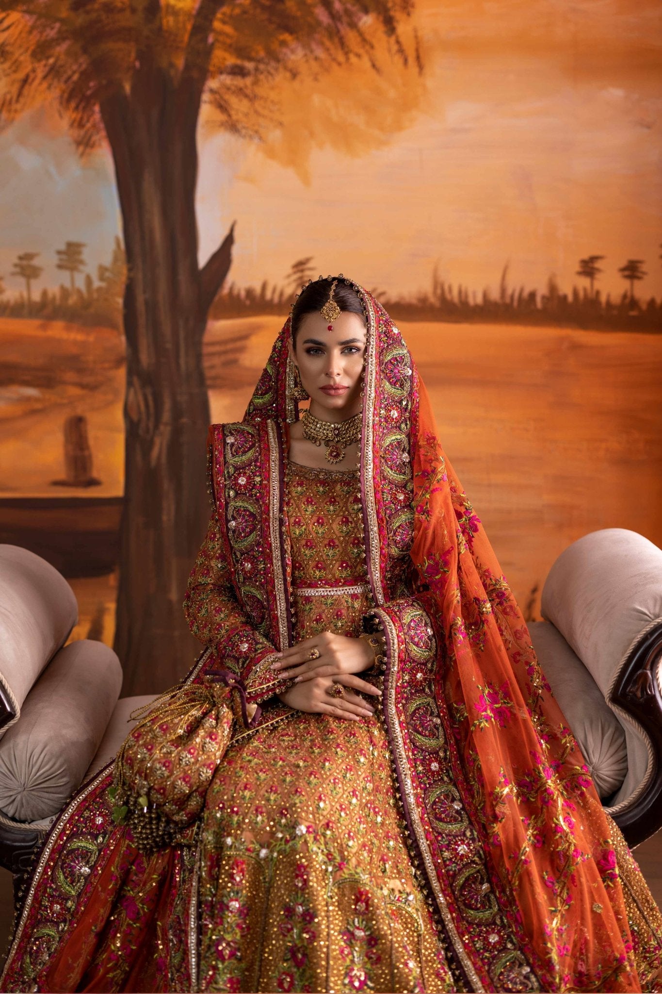 Rust Orange Zardozi & Gota Silk Lehenga (3-Piece) - Image 7