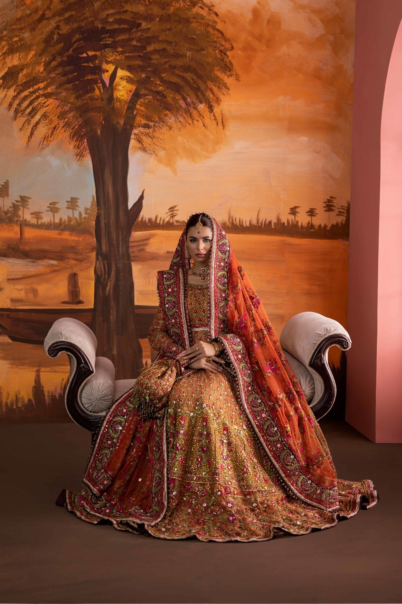 Rust Orange Zardozi & Gota Silk Lehenga (3-Piece) - Image 8