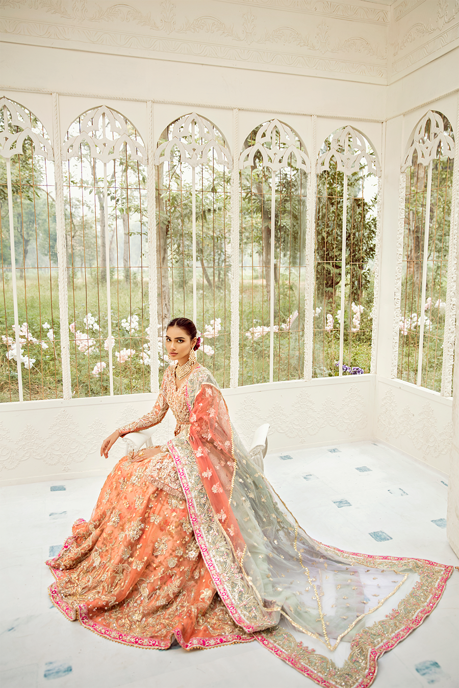 Burnt Orange Embellished Silk Lehenga (3-Piece) - Image 4