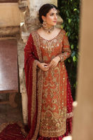 Pakistani Rusty Orange Zardozi Silk Lehenga (3-Piece) - Image 3