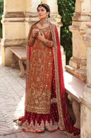 Pakistani Rusty Orange Zardozi Silk Lehenga (3-Piece) - Image 5