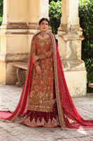Pakistani Rusty Orange Zardozi Silk Lehenga (3-Piece) - Image 6