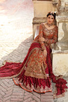 Pakistani Rusty Orange Zardozi Silk Lehenga (3-Piece) - Image 7