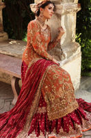 Pakistani Rusty Orange Zardozi Silk Lehenga (3-Piece) - Image 8