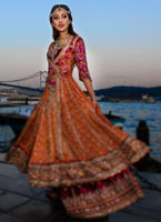 Orange Zari Embroidered Silk Angrakha Lehenga (3-Piece) - Image 2