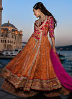 Orange Zari Embroidered Silk Angrakha Lehenga (3-Piece) - Image 3