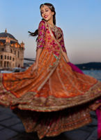 Orange Zari Embroidered Silk Angrakha Lehenga (3-Piece) - Image 4