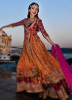 Orange Zari Embroidered Silk Angrakha Lehenga (3-Piece) - Image 5