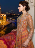 Pakistani Orange Zari Sequin Silk Bridal Lehenga (3-Piece) - Image 3