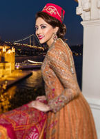 Pakistani Orange Zari Sequin Silk Bridal Lehenga (3-Piece) - Image 4