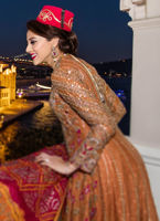 Pakistani Orange Zari Sequin Silk Bridal Lehenga (3-Piece) - Image 5