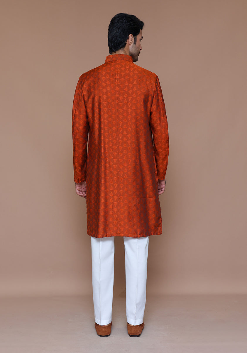 Rust Jamawar Embroidered Kurta (2-Piece) - Image 3