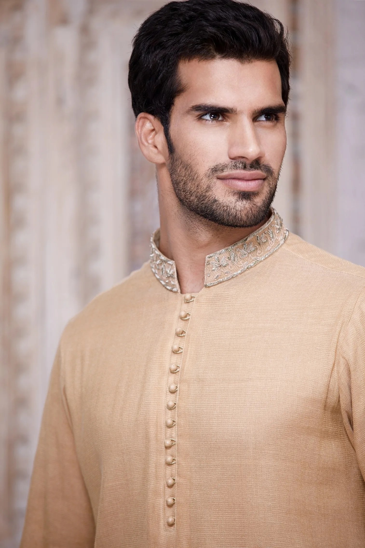 Light Orange Dardozi Embroidered Masouri Kurta (2-Piece) - Image 1