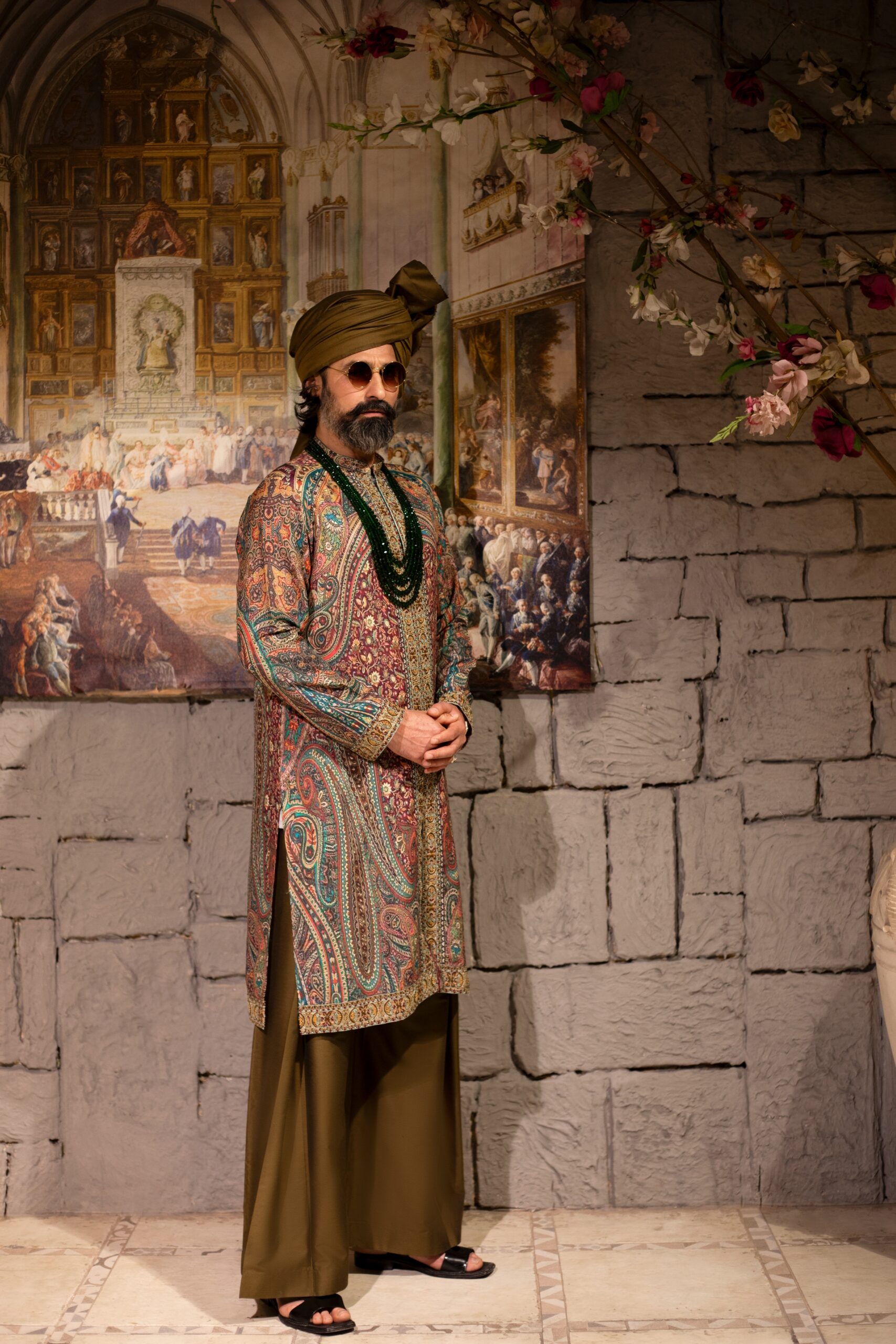 Terracotta & Azure Embroidered Synthetic Raw Silk Kurta (2-Piece) - Image 1