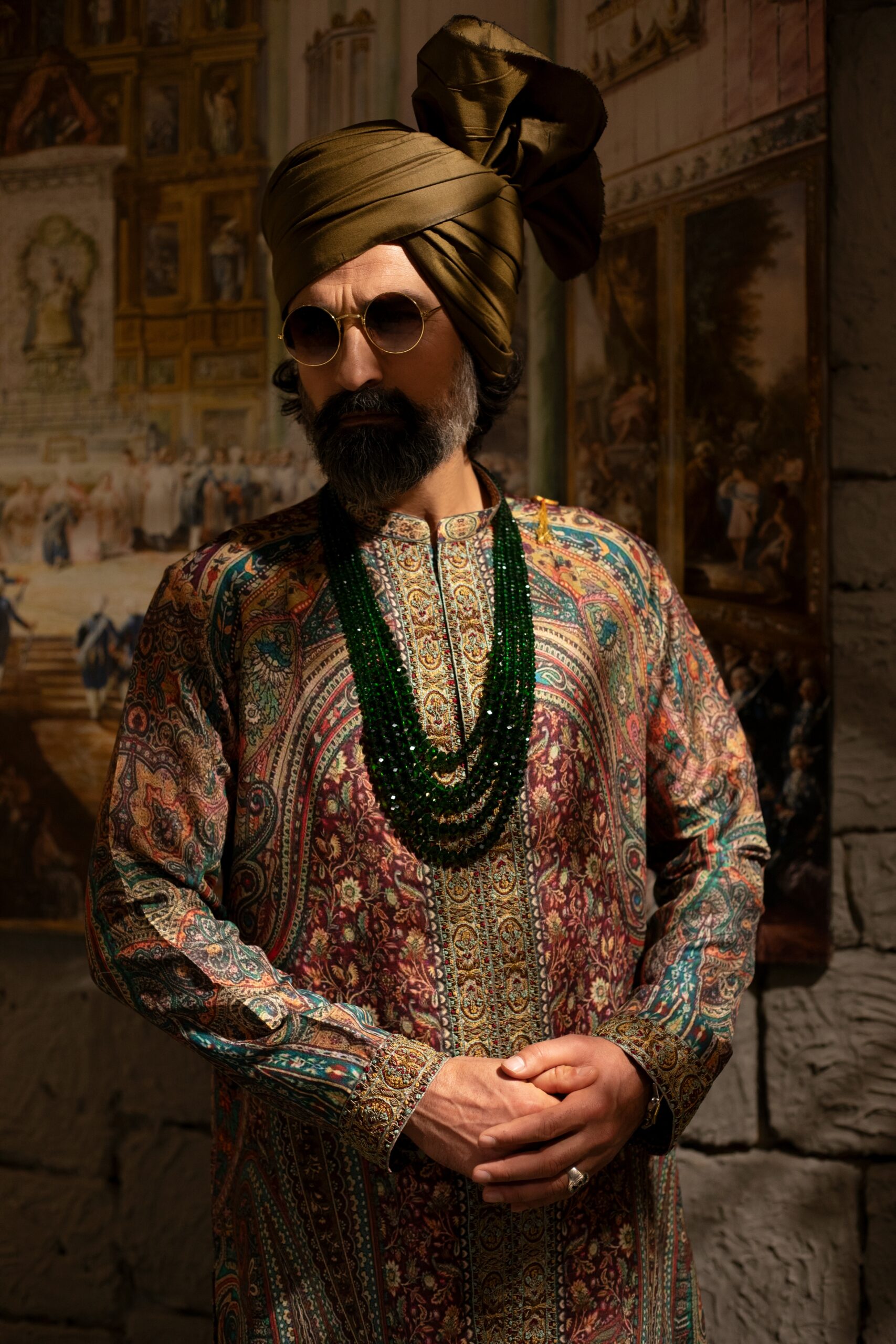 Terracotta & Azure Embroidered Synthetic Raw Silk Kurta (2-Piece) - Image 2