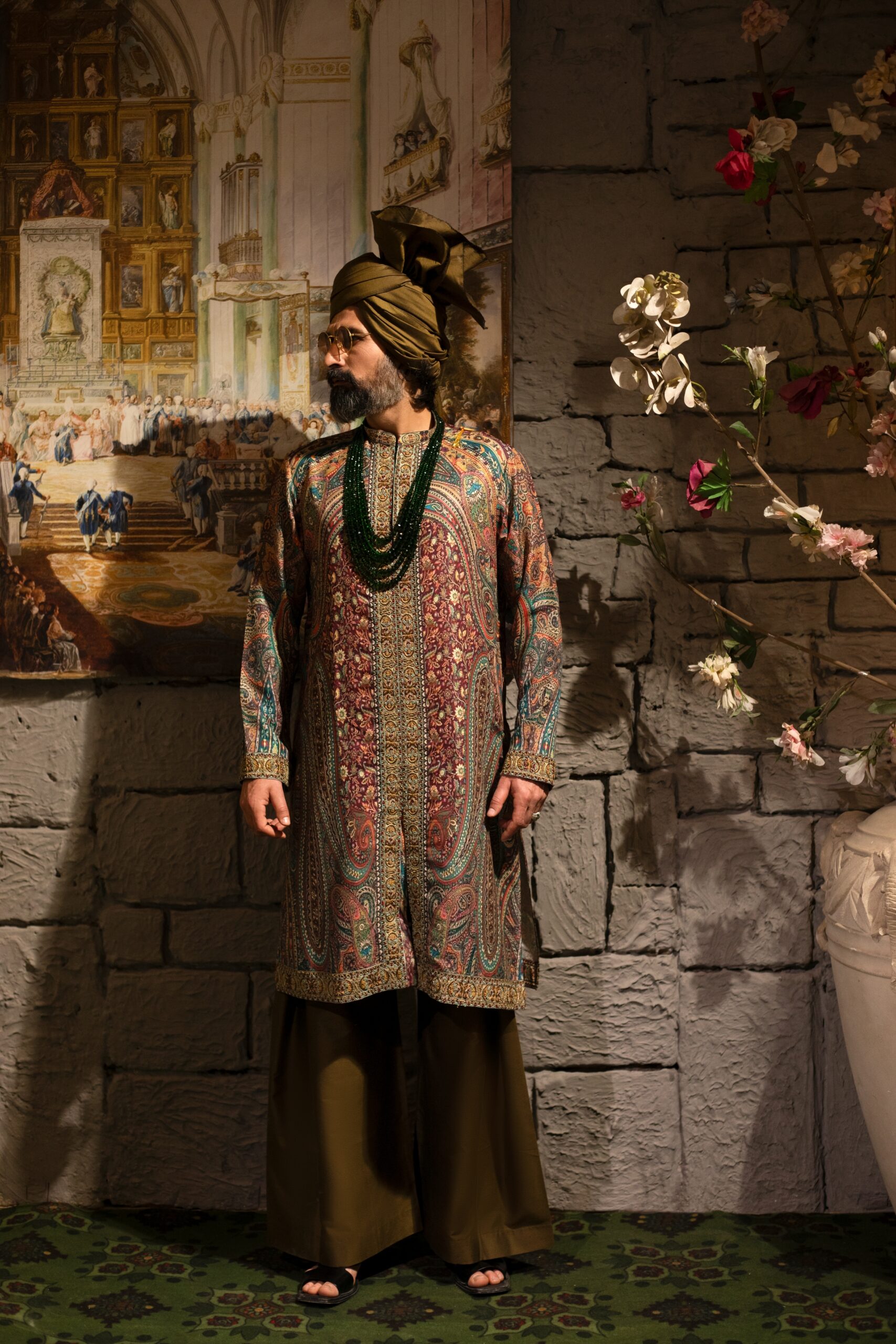 Terracotta & Azure Embroidered Synthetic Raw Silk Kurta (2-Piece) - Image 3