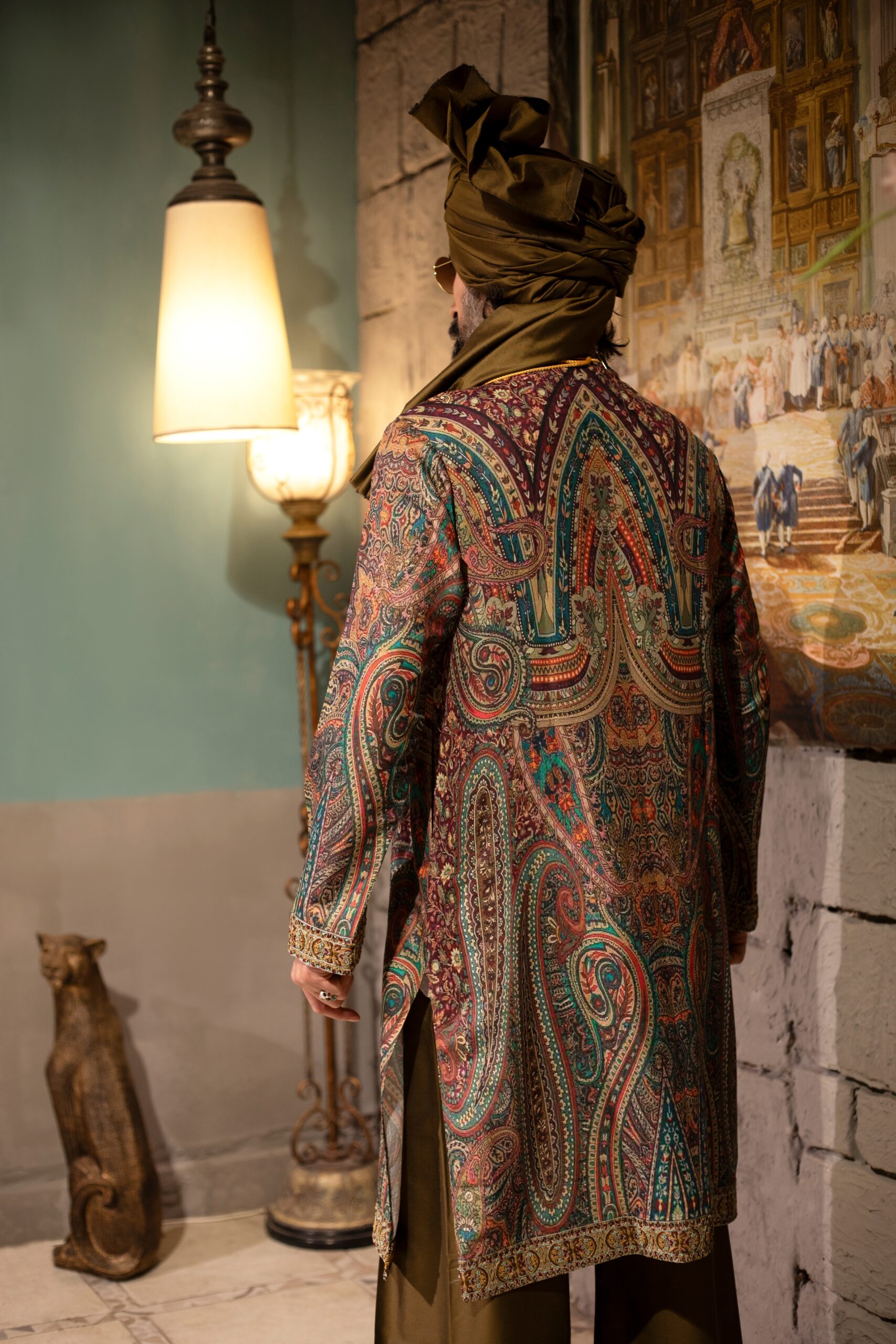 Terracotta & Azure Embroidered Synthetic Raw Silk Kurta (2-Piece) - Image 4