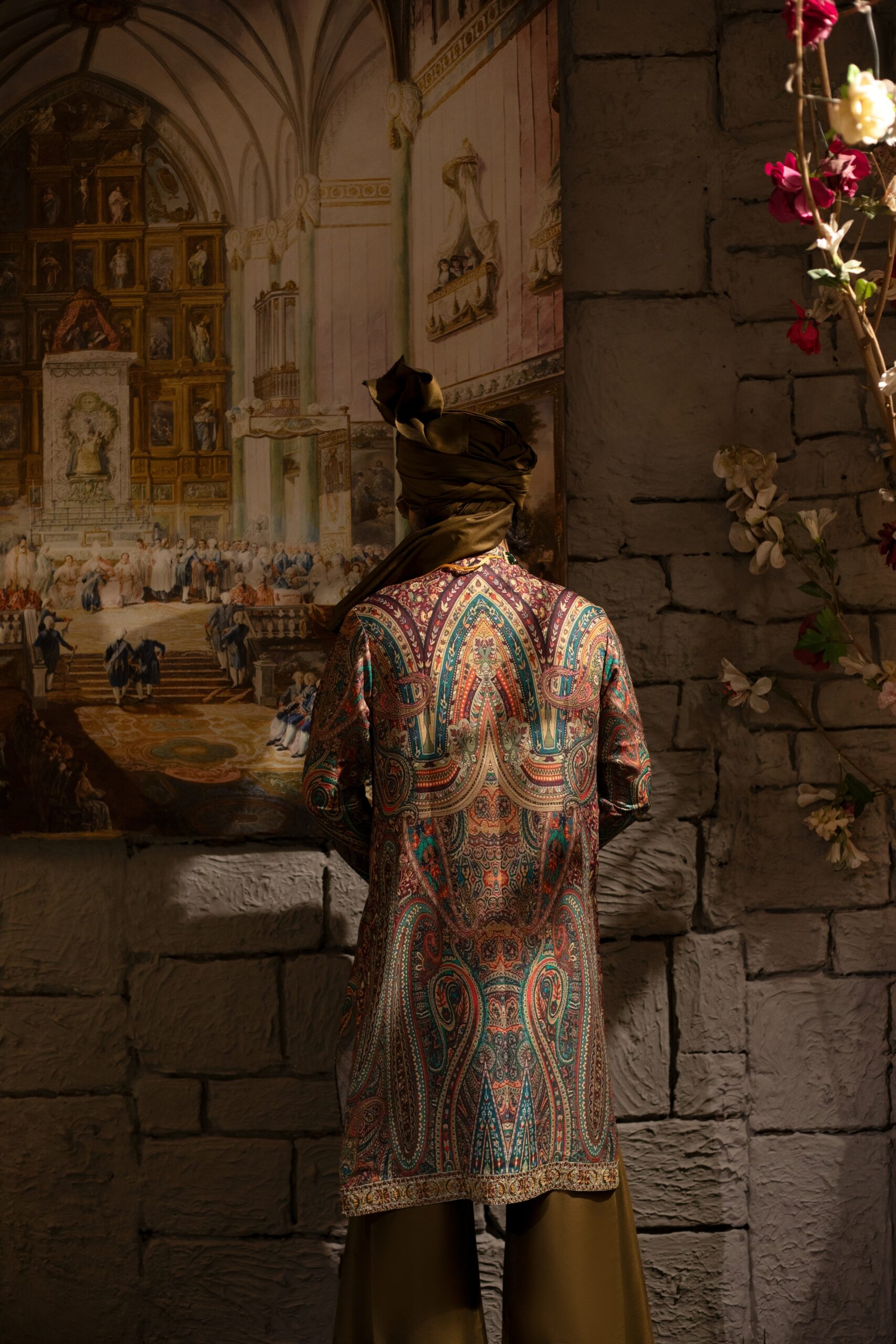 Terracotta & Azure Embroidered Synthetic Raw Silk Kurta (2-Piece) - Image 5