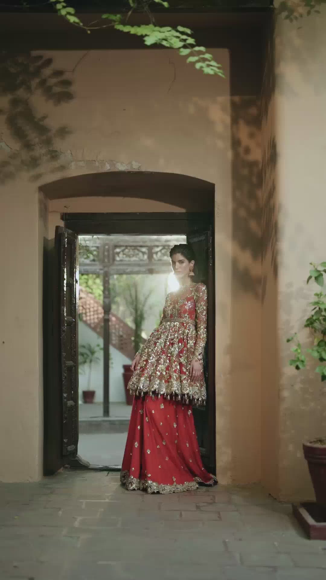 Pakistani Tangerine Naqshi & Gold Gotta Net Peplum (3-Piece) - Image 7