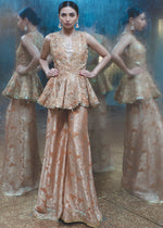 Pakistani Burnt Orange Embellished Organza Brocade Peplum (2-Piece) - Image 2