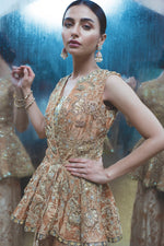 Pakistani Burnt Orange Embellished Organza Brocade Peplum (2-Piece) - Image 3
