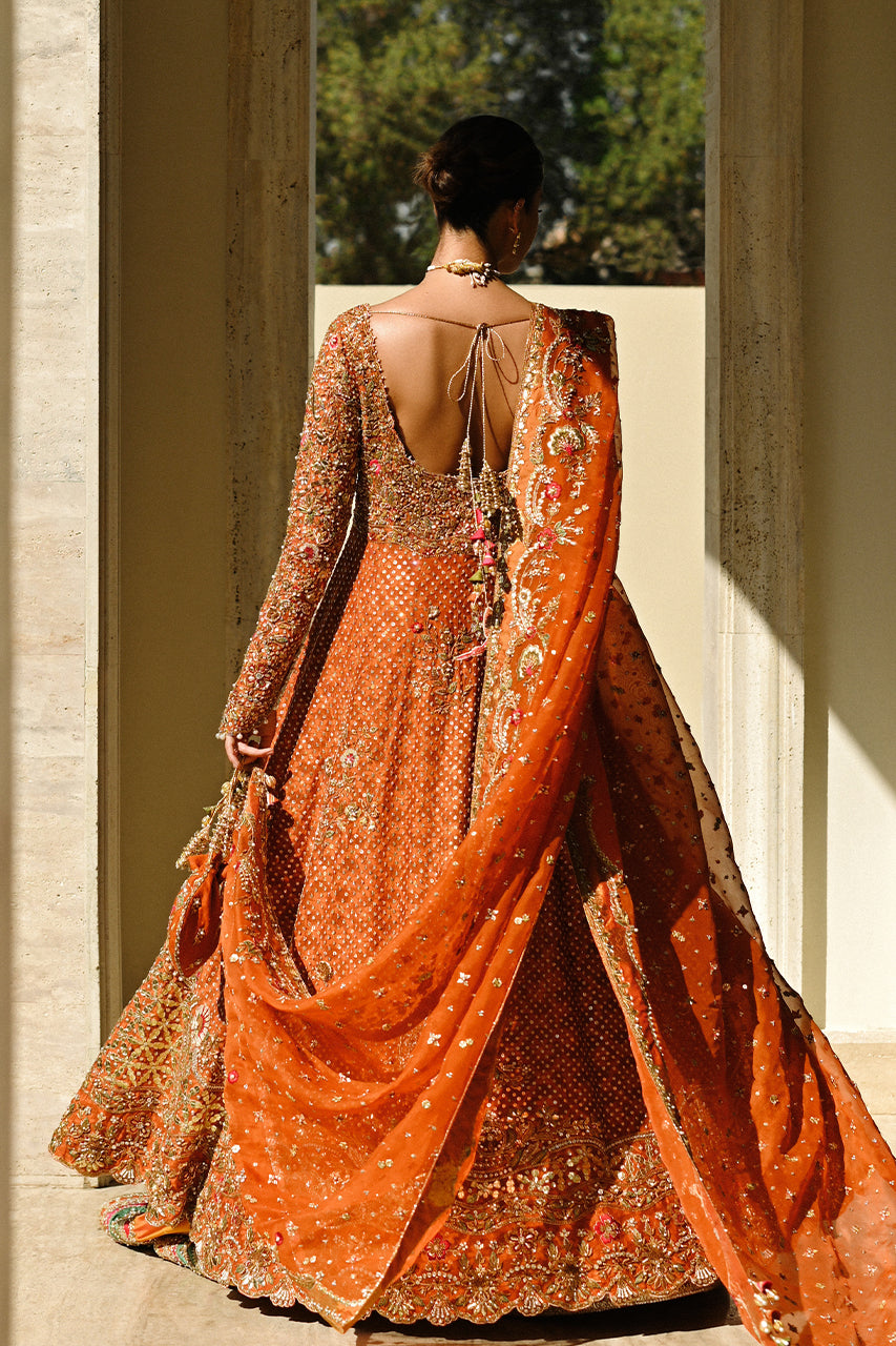 Burnt Orange Zardozi Cotton Net Pishwas (3-Piece) - Image 4