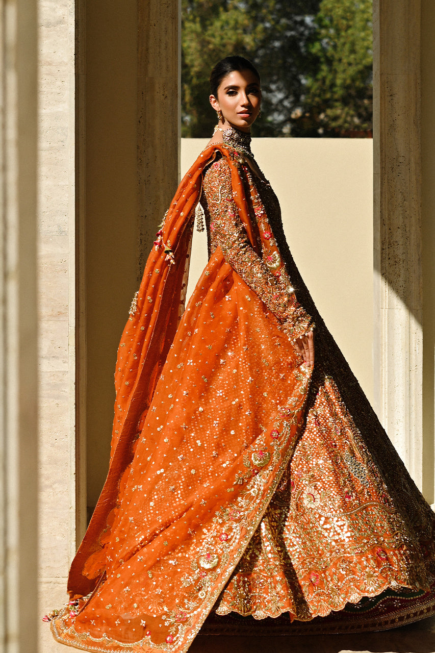 Burnt Orange Zardozi Cotton Net Pishwas (3-Piece) - Image 5