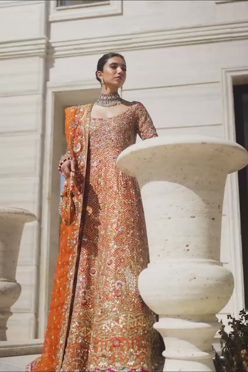 Burnt Orange Zardozi Cotton Net Pishwas (3-Piece) - Image 7