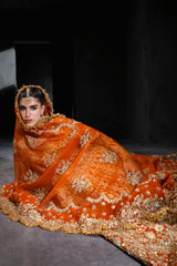 Orange Zardozi Net Pishwas Dress (2-Piece) - Image 10
