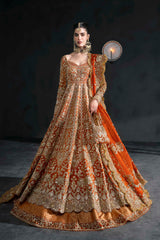 Orange Zardozi Net Pishwas Dress (2-Piece) - Image 2