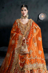 Orange Zardozi Net Pishwas Dress (2-Piece) - Image 3