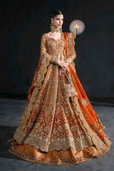 Orange Zardozi Net Pishwas Dress (2-Piece) - Image 5