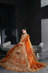 Orange Zardozi Net Pishwas Dress (2-Piece) - Image 7