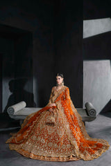 Orange Zardozi Net Pishwas Dress (2-Piece) - Image 9